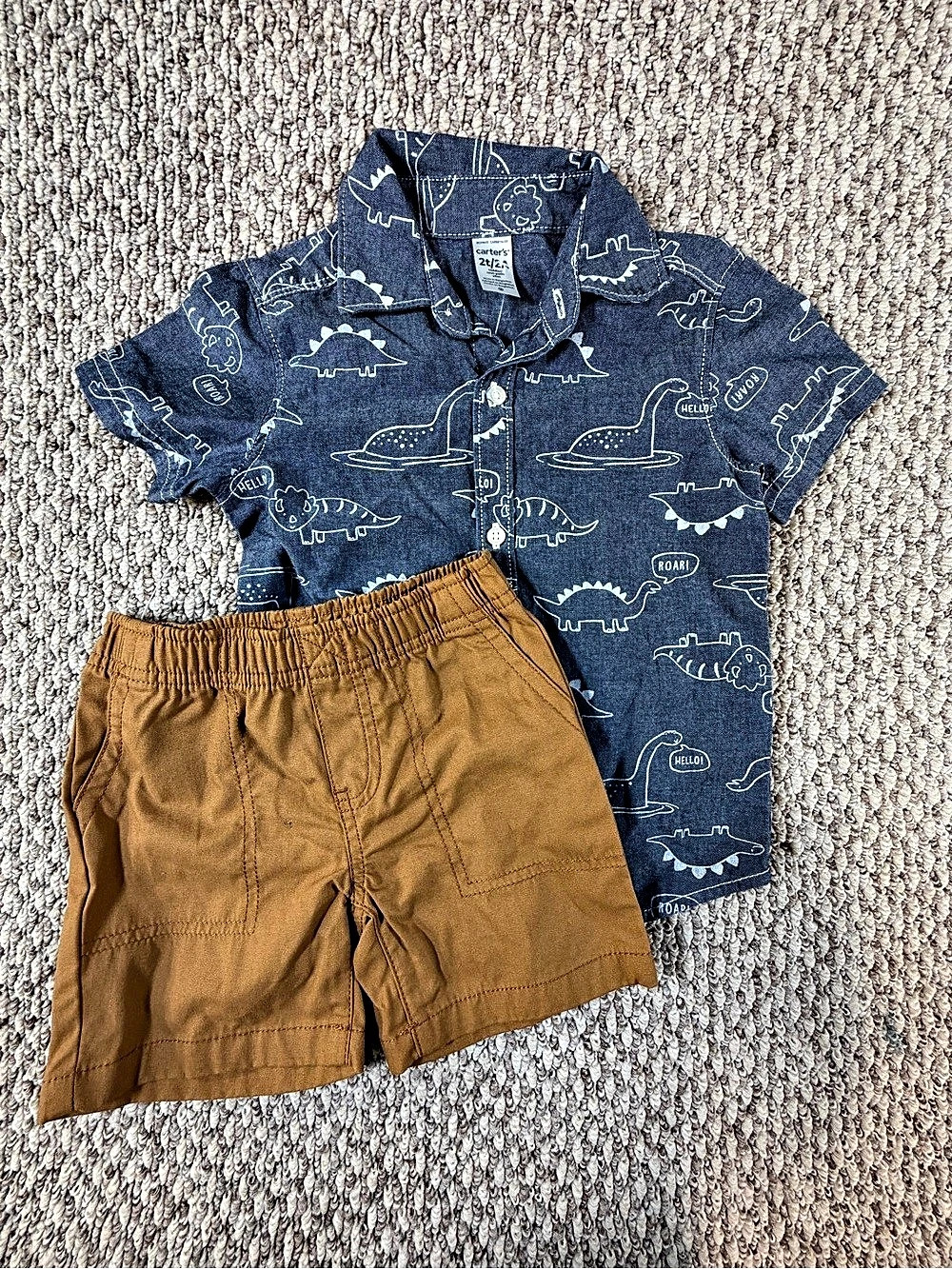 Carter's Toddler 2-Piece Dinosaur Button-Front Shirt & Short Set Shirt & Shorts